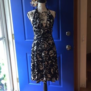 WHBM Halter Dress Black & white floral